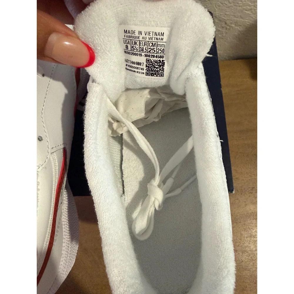 Reebok Club C Revenge Women Size 8 Tennis White Red Leather Low Top Sneakers